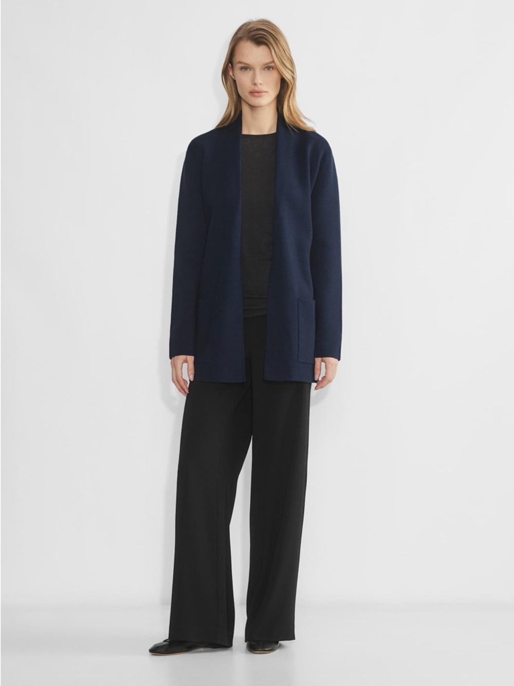 Aritzia Navy Open-Front Cardigan Jacket